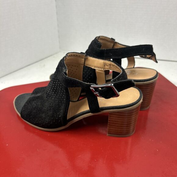 Franco Sarto Women's 6.5 Open Toe Slingback Ankle Strap Block Heel Sandal Suede - Picture 4 of 8